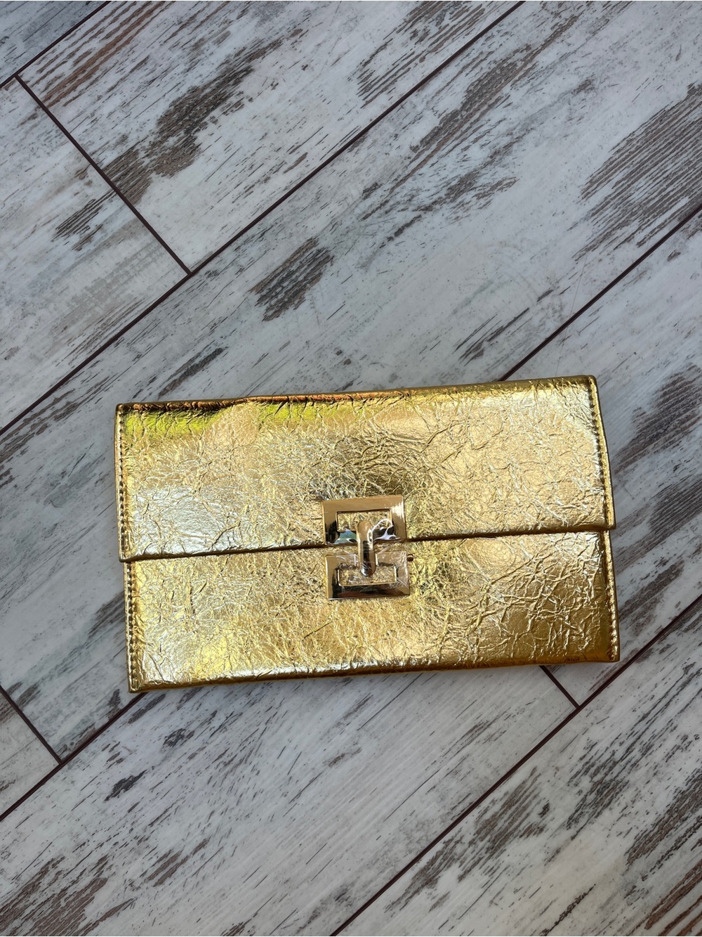 Huralona Wrinkled Gold Metallic Clutch Purse Crossbody Evening Bag 3 Pocket - Picture 13 of 16